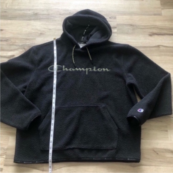 Champion Sherpa Black Hoodie Sweater Casual - Picture 4 of 6